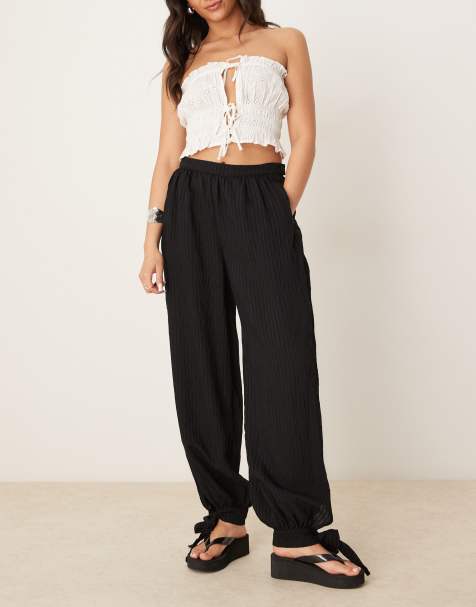 ASOS DESIGN – Billow-Hose in Schwarz mit Strukturstreifen und Bündchen - view 1