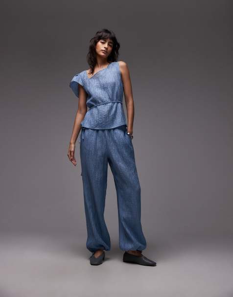 ASOS DESIGN crinkle balloon trousers co-ord in blue