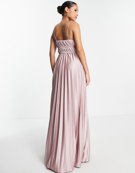 ASOS DESIGN binded seamed pleated satin maxi dress in dark rose