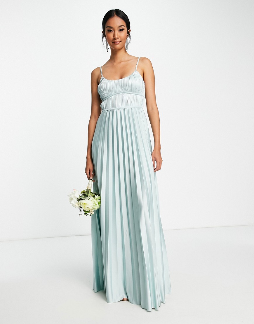 ASOS DESIGN binded seamed pleated satin maxi dress in sage-Multi