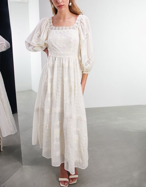 ASOS Design Lace Trim Volume Sleeve Midi Dress