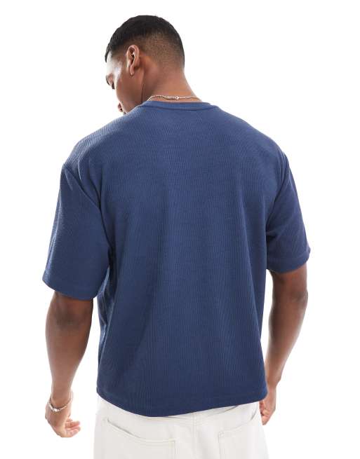 ASOS DESIGN - Blå afslappet firkantet T-shirt med ribbet tekstur, 4 af 4