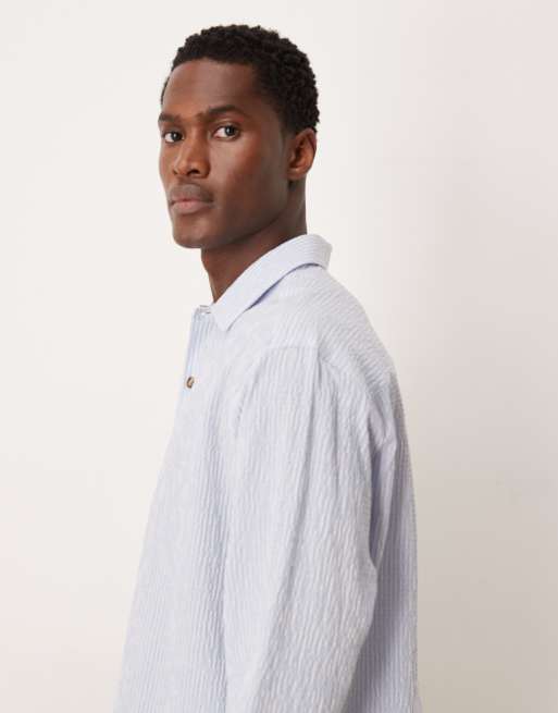 ASOS DESIGN - Blå afslappet overhead-skjorte med striber i bæk-og-bølge-stof, 4 af 5