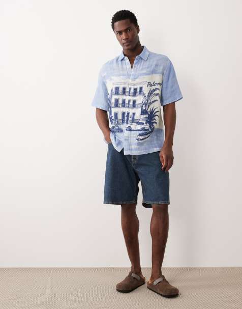 ASOS DESIGN - Blå afslappet skjorte med strandprint - view 1