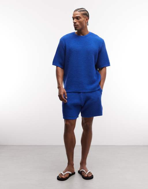 ASOS DESIGN - Blå afslappet T-shirt i strik med tekstur - Del af sæt, 4 af 5