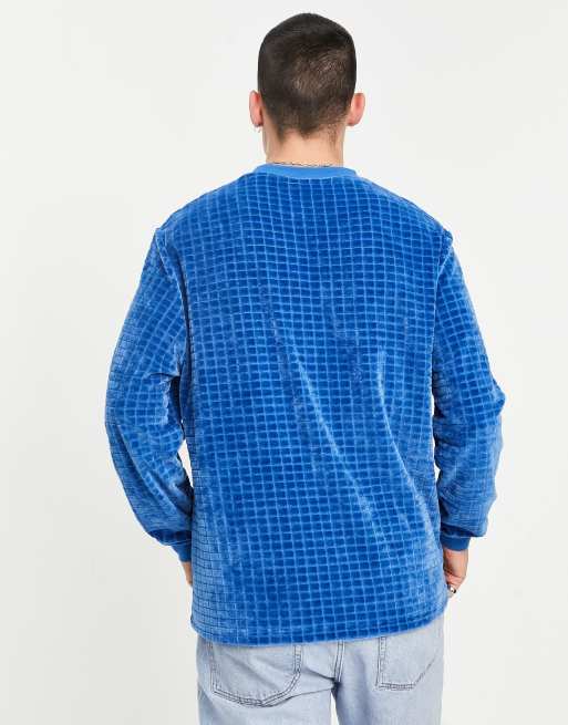 ASOS DESIGN - Blå afslappet T-shirt i velour med burnout-tern og lange ærmer, 3 af 4