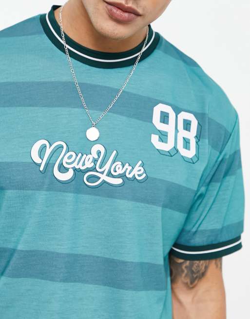 ASOS DESIGN - Blå afslappet T-shirt med lodrette striber og sportsprint, 2 af 4