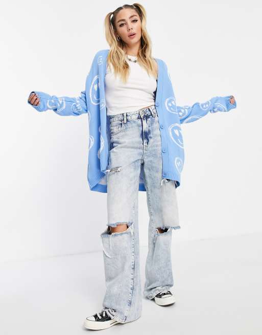 ASOS DESIGN – Blå, ansiktsmönstrad kofta