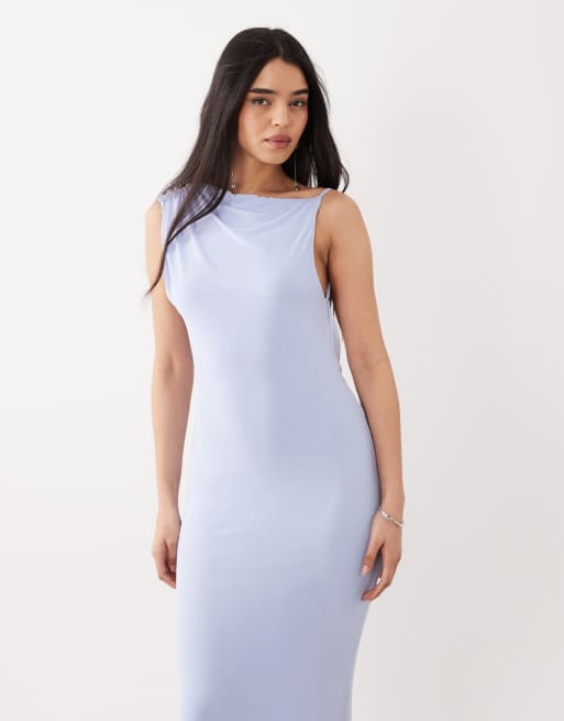 ASOS DESIGN – Blå, asymmetrisk maxiklänning i mesh, 4 av 4
