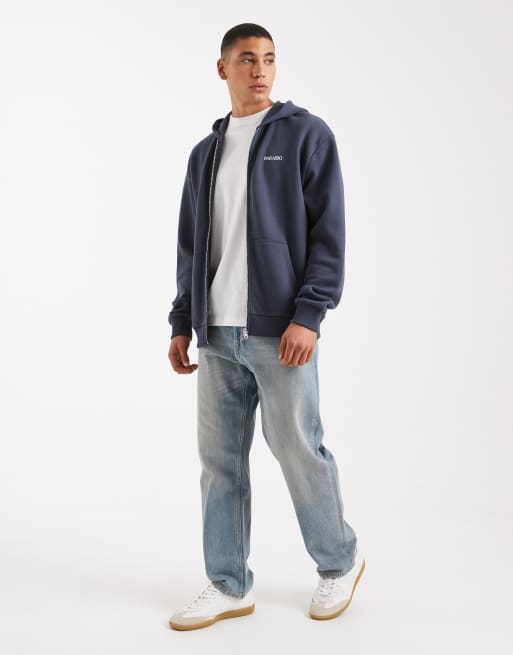 ASOS DESIGN – Blå, avslappnad huvtröja med dragkedja och påsytt tryck, 2 av 5