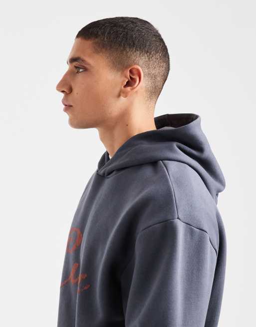 ASOS DESIGN – Blå, avslappnad huvtröja med krackelerat tryck, 4 av 5