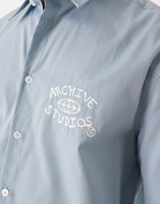 ASOS DESIGN – Blå, avslappnad skjorta med broderi fram- och baktill, 5 av 5