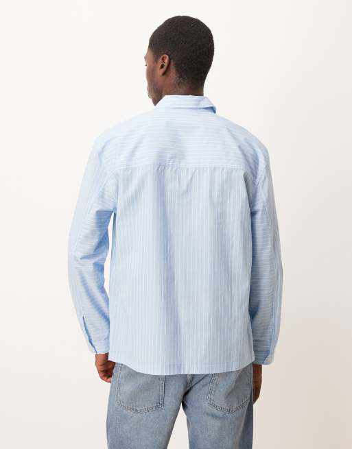 ASOS DESIGN – Blå, avslappnad skjorta med fickor och randigt mönster, 3 av 5