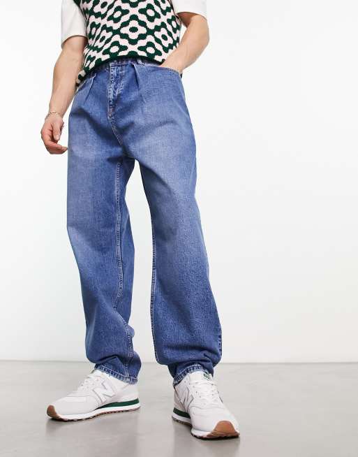 ASOS DESIGN – Blå ballongjeans med mellanljus tvätt