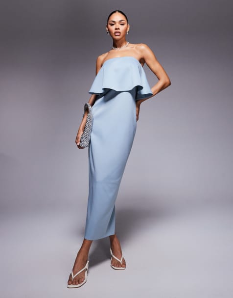 ASOS DESIGN - Blå bandeau-midikjole i peplumstil med scuba-lignende stof - view 1