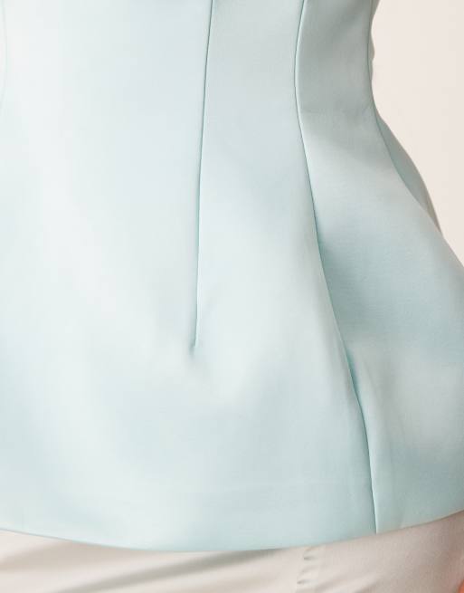 ASOS DESIGN - Blå bandeau-top i satin med struktur og peplum-kant, 3 af 4