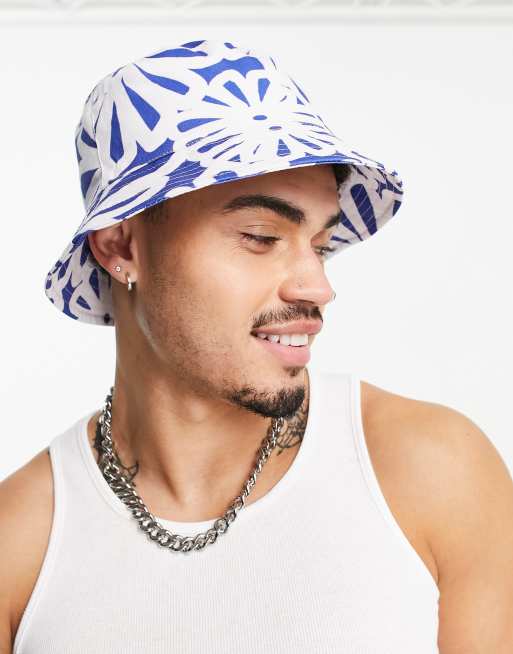 ASOS DESIGN – Blå batikmönstrad och blommig solhatt, del av set, 4 av 4