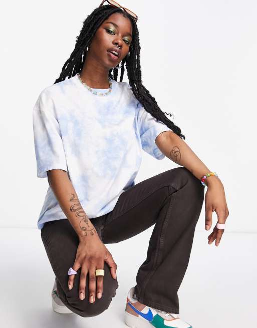 ASOS DESIGN – Blå batikmönstrad t-shirt i oversize