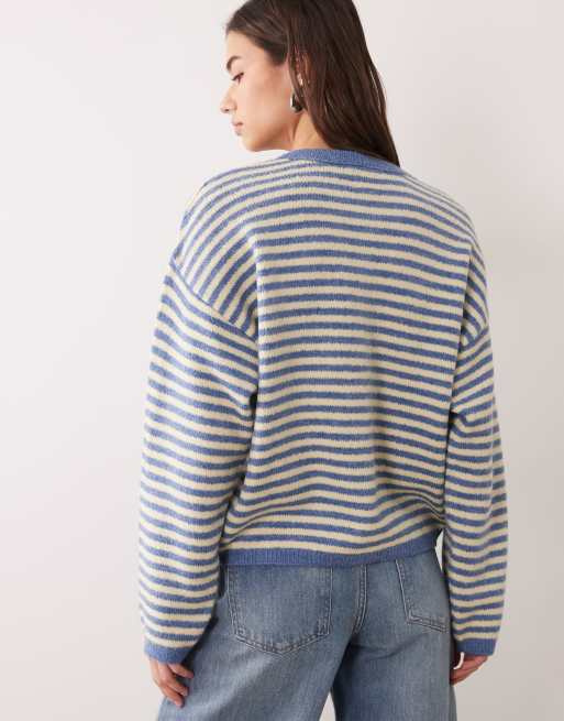 ASOS DESIGN – Blå, beigerandig, lätt kofta med avslappnad passform, 4 av 4