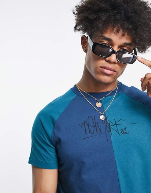 ASOS DESIGN – Blå, blockfärgad, stentvättad t-shirt med New York-tryck , 2 av 4