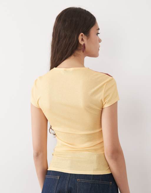 ASOS DESIGN – Blå, blommig, krympt t-shirt i texturerad mesh med korta ärmar, 4 av 4