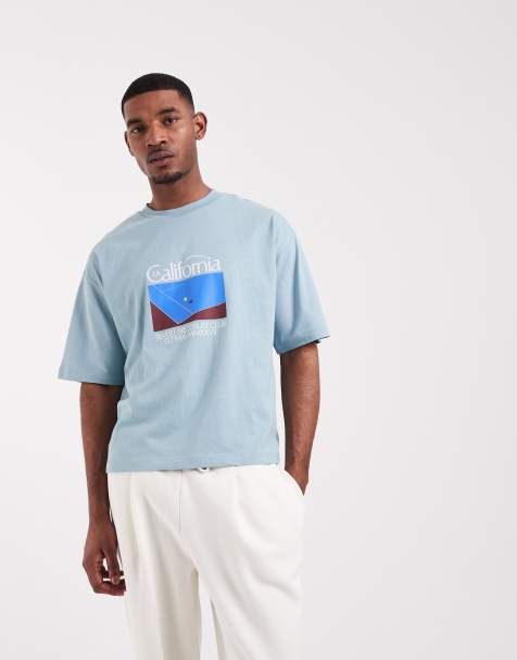 ASOS DESIGN – Blå, boxig t-shirt i oversized fit med tennistryck - view 1