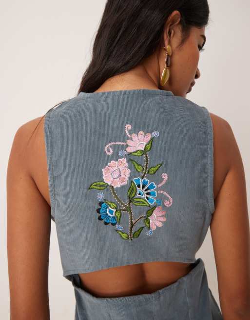 ASOS DESIGN – Blå broderad miniklänning i manchester, 2 av 4