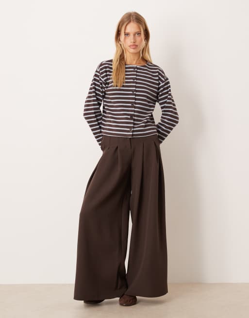 ASOS DESIGN - Blå børstet stribet overdel med knapper og lange ærmer - Del af sæt, 3 af 4