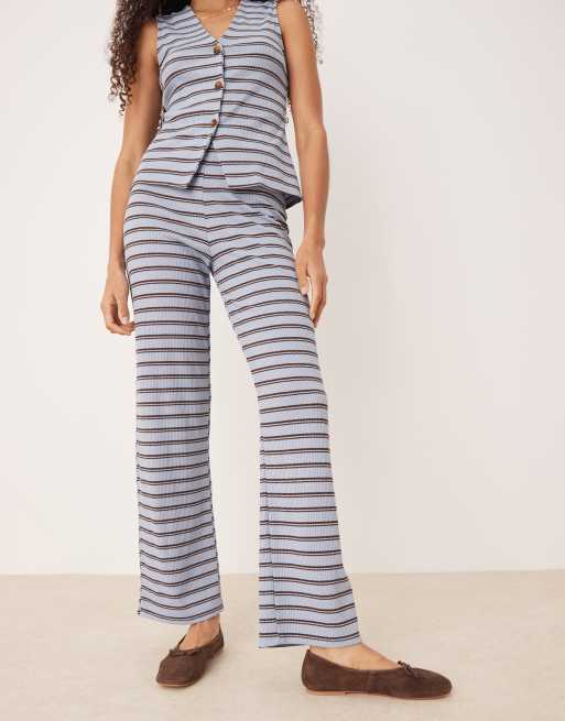ASOS DESIGN – Blå, brunrandiga byxor med vida ben, del av set, 2 av 5