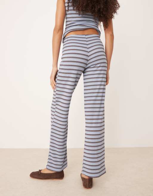 ASOS DESIGN – Blå, brunrandiga byxor med vida ben, del av set, 4 av 5