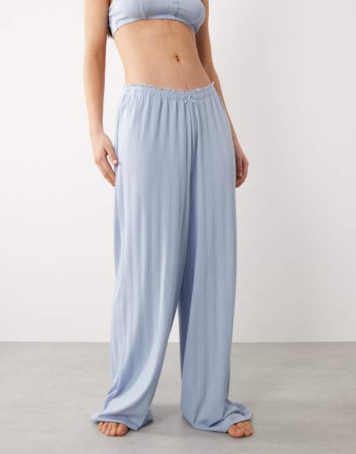 ASOS DESIGN - Blå bukser med brede ben og blondekant i pointelle, 2 af 5