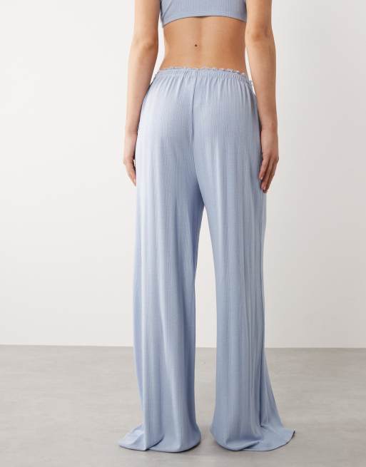ASOS DESIGN - Blå bukser med brede ben og blondekant i pointelle, 3 af 5
