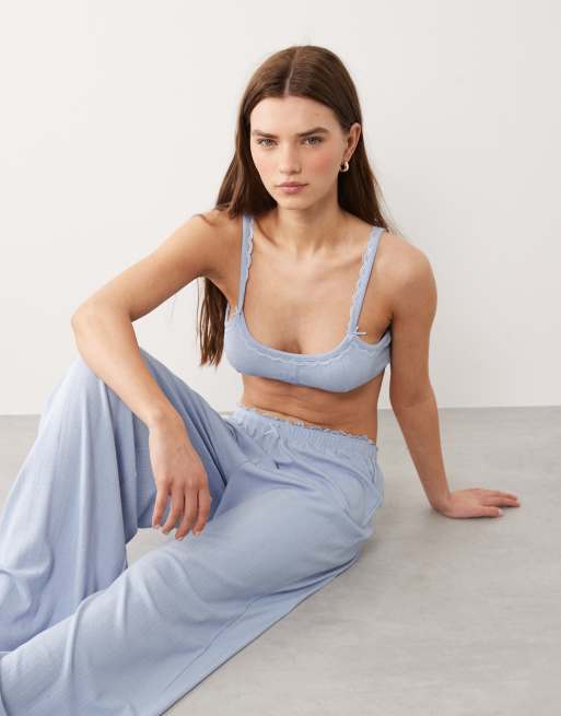 ASOS DESIGN - Blå bukser med brede ben og blondekant i pointelle, 5 af 5