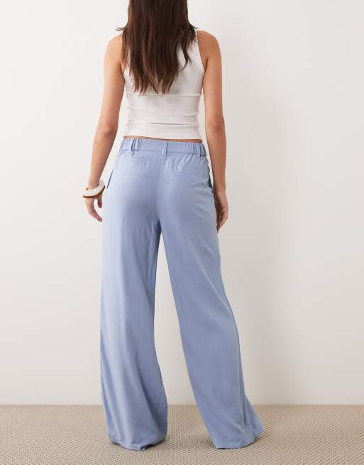 ASOS DESIGN - Blå bukser med lægdetaljer og vide ben i hørblanding, 5 af 5