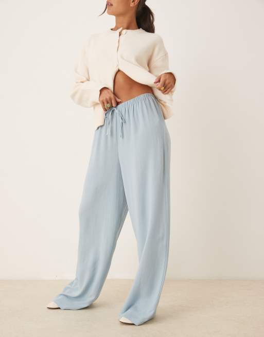 ASOS DESIGN – Blå byxor i linnemix med resårmidja, 5 av 5