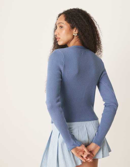 ASOS DESIGN - Blå cardigan med V-hals i ribstrik, 3 af 4