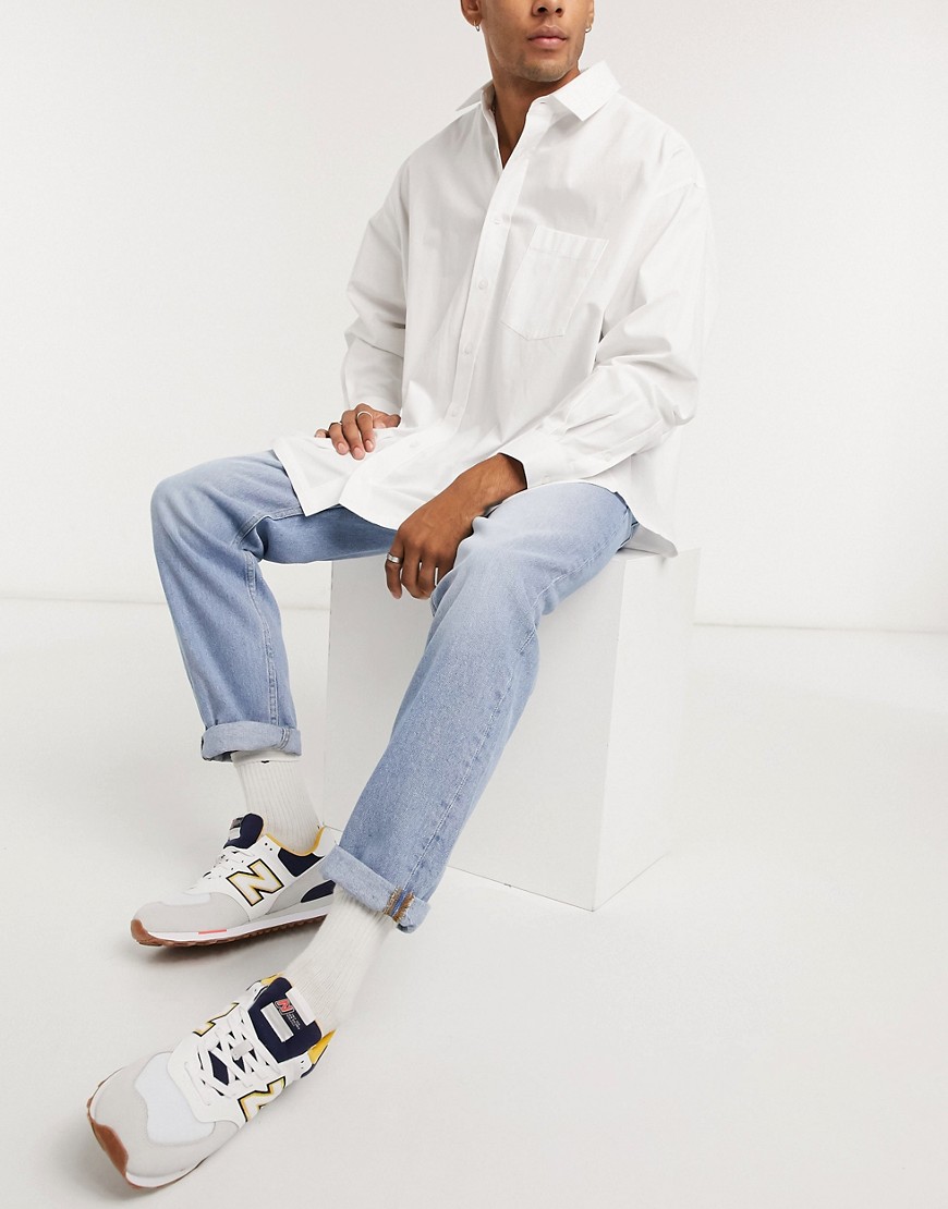 ASOS DESIGN - Blå crop-jeans med lige ben i vintage light wash