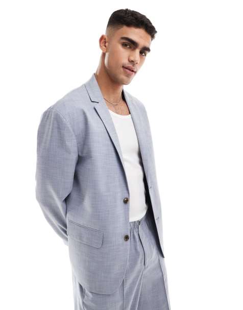 ASOS DESIGN – Blå, crosshatch-mönstrad kavaj med slouchy stil och avslappnad passform, del av kostym - view 1