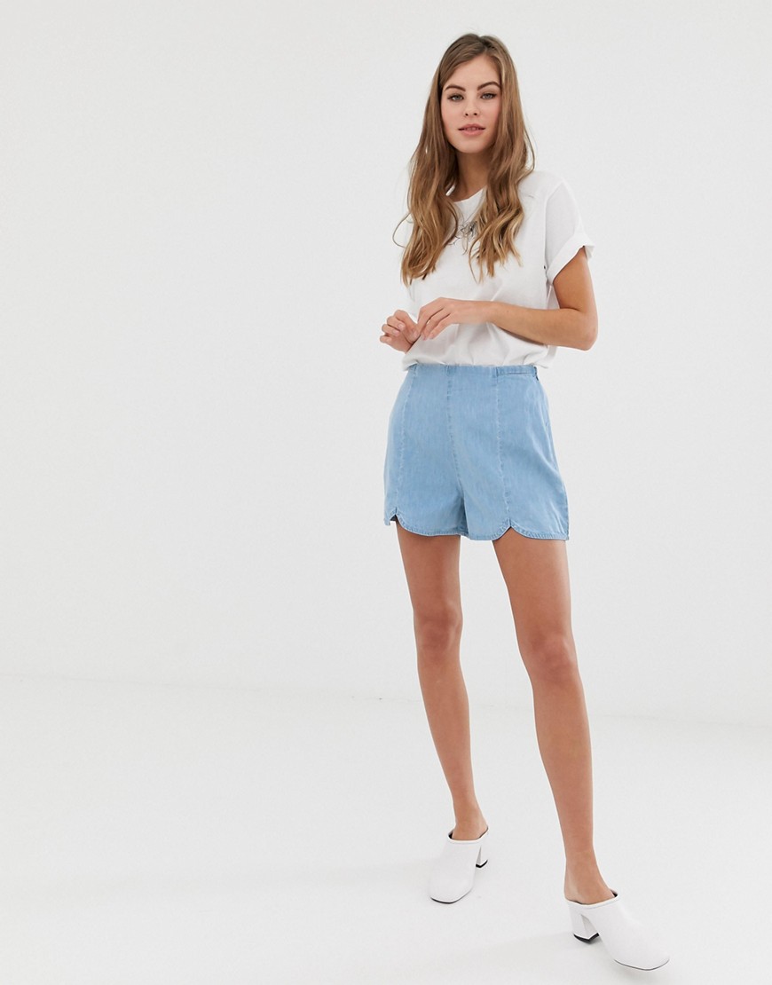 ASOS DESIGN – Blå culotte-shorts i denim