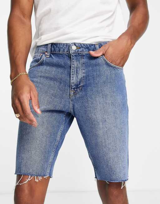 ASOS DESIGN - Blå dad-denimshorts med rå kanter , 3 af 4