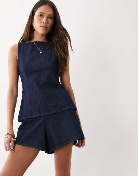 ASOS DESIGN - Blå denimshorts med A-form og enkelt snit samt skyllevask - Del af sæt - view 1