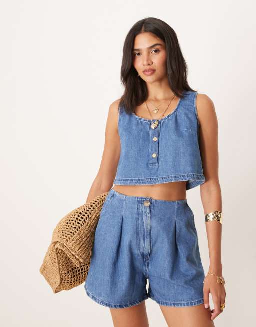 ASOS DESIGN - Blå denimshorts med spænde bagpå - Del af sæt, 2 af 5