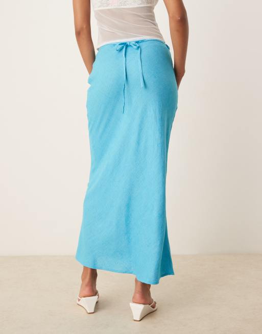 ASOS DESIGN – Blå, diagonalskuren maxikjol i linnemix, 2 av 5