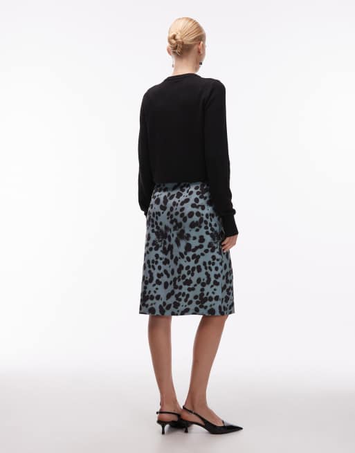 ASOS DESIGN – Blå, djurmönstrad midikjol, 4 av 5