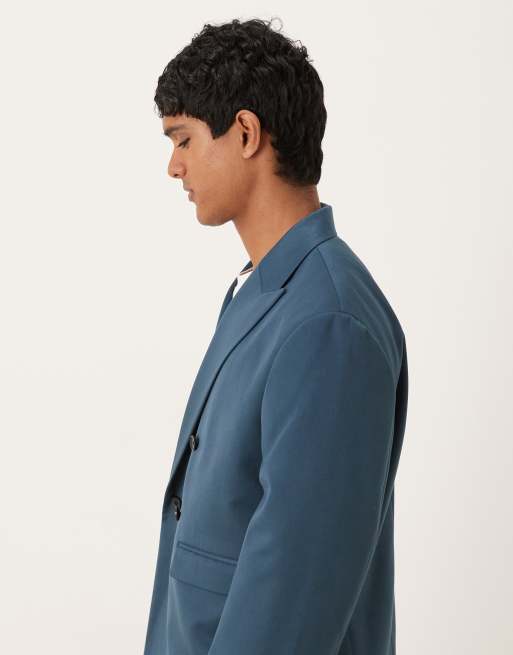 ASOS DESIGN - Blå dobbeltradet habitjakke i firkantet pasform , 4 af 5