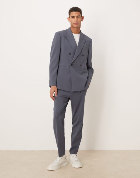 ASOS DESIGN – Blå, dubbelknäppt kostym i regular fit - view 1
