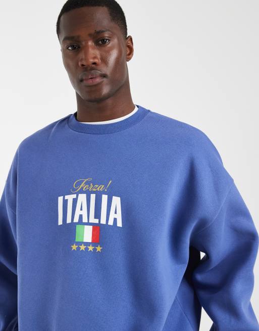 ASOS DESIGN - Blå ekstremt oversized sweatshirt med rund hals og 'Italia'-print - Del af sæt, 2 af 5