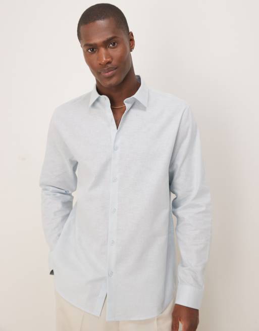 ASOS DESIGN - Blå elegant hørskjorte i regular fit
