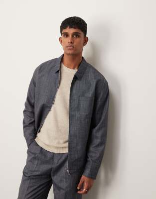ASOS DESIGN - Blå elegant skjortejakke med lynlås - Del af sæt - view 1