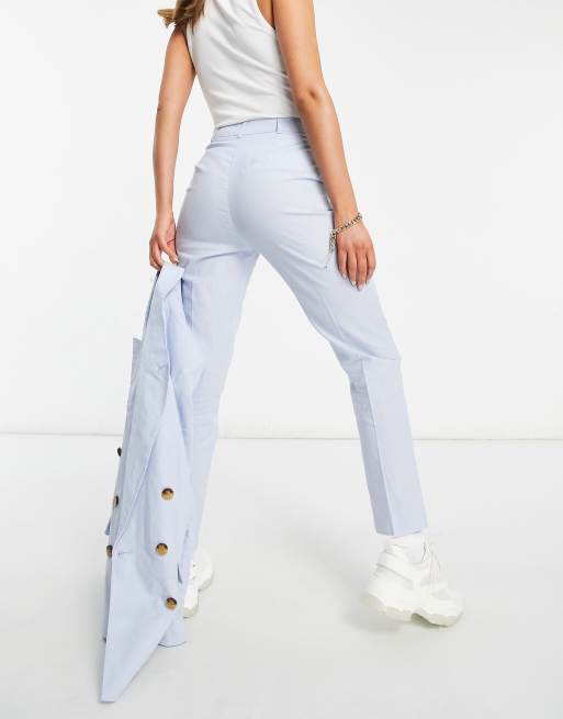 ASOS DESIGN – Blå enkla cigarettbyxor i linne, del av kostym, 2 av 4